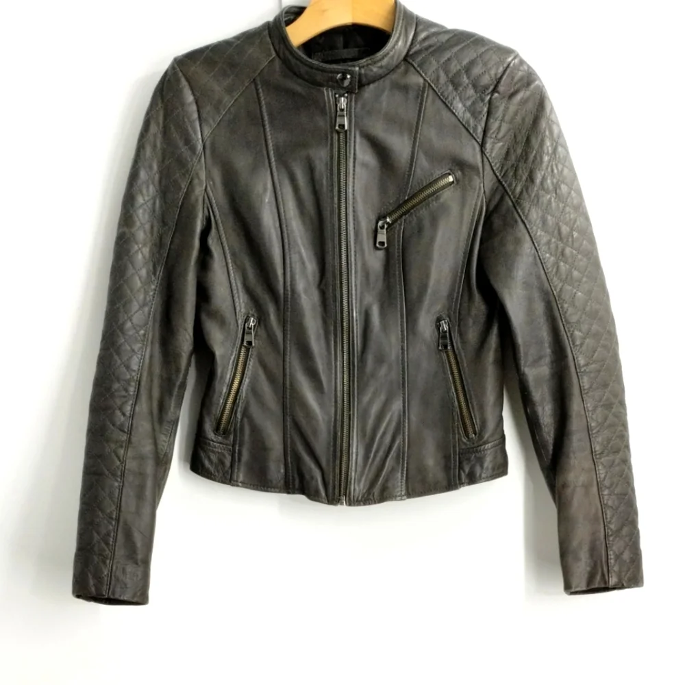 Marc New York Slate Gray‎ Leather Moto Jacket